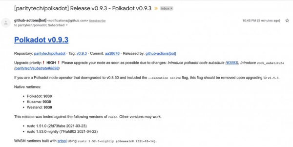 Официально выпущена версия Polkadot 0.9.3