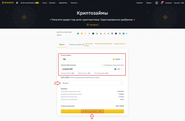 Как получить криптозайм на Binance Loans под залог криптовалюты?