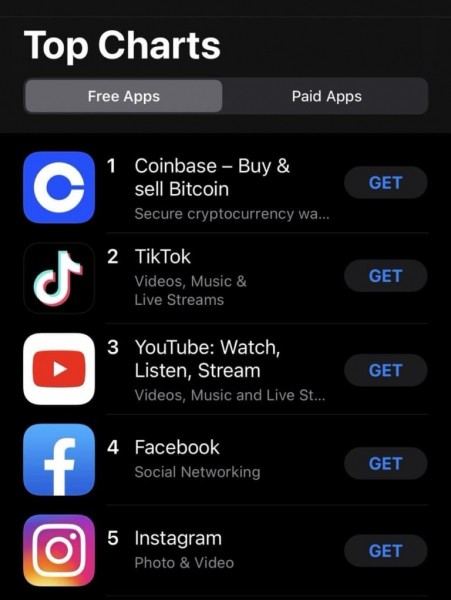 Приложение Coinbase стало лидером в рейтинге App Store США