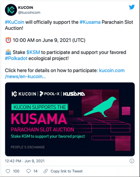 KuCoin официально запустит поддержку аукциона парачейн-слотов Kusama сегодня в 18:00