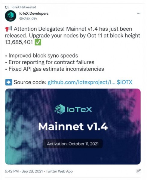 В IoTeX Mainnet v1.4 будет повышена скорость синхронизации блоков