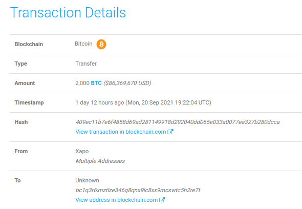 Из криптохранилища Xapo вывели 2000 BTC