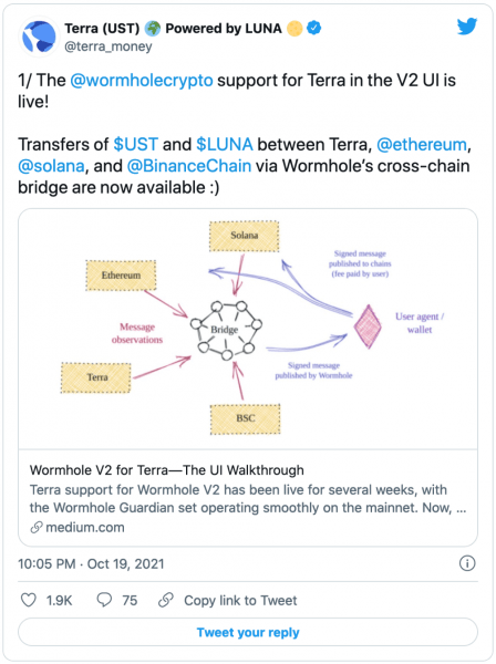 Wormhole добавляет интерфейс для Terra, чтобы упростить перенос токенов между сетями