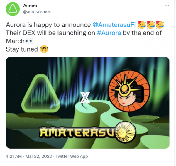 Amaterasu DEX на базе Aurora будет официально запущена в конце марта