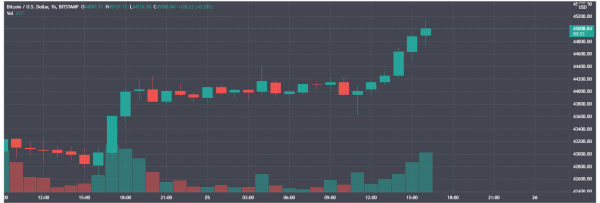 Первая попытка биткоина закрепиться на $45 000 не удалась