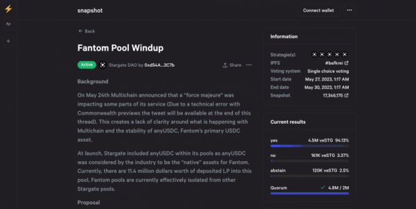 Сообщество Stargate приняло предложение удалить пул Fantom USDC для снижения рисков